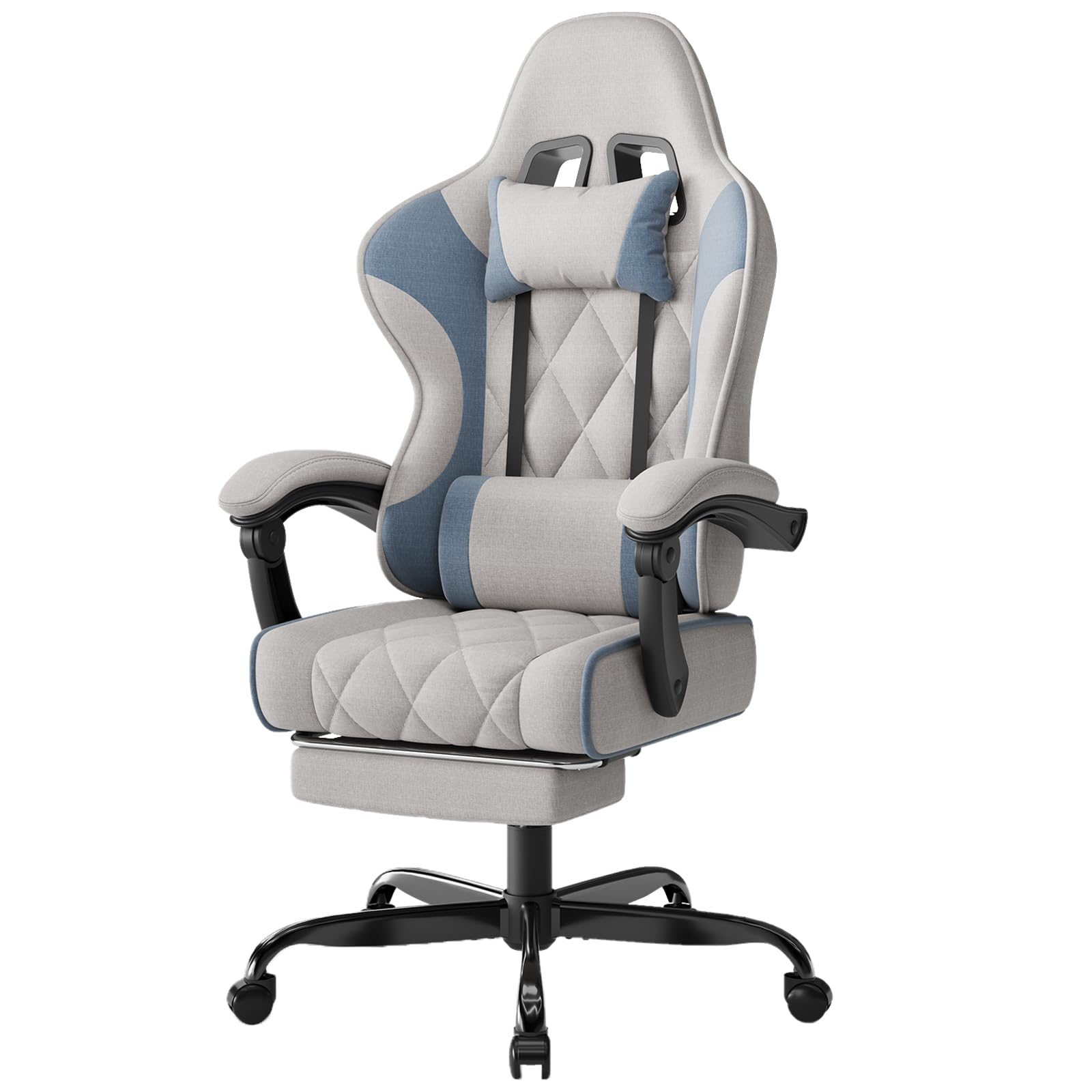 Devoko Fabric Gaming Chair for Adults with Footrest, Ergonomic Reclining Computer Desk Chair with Pocket Spring Cushion