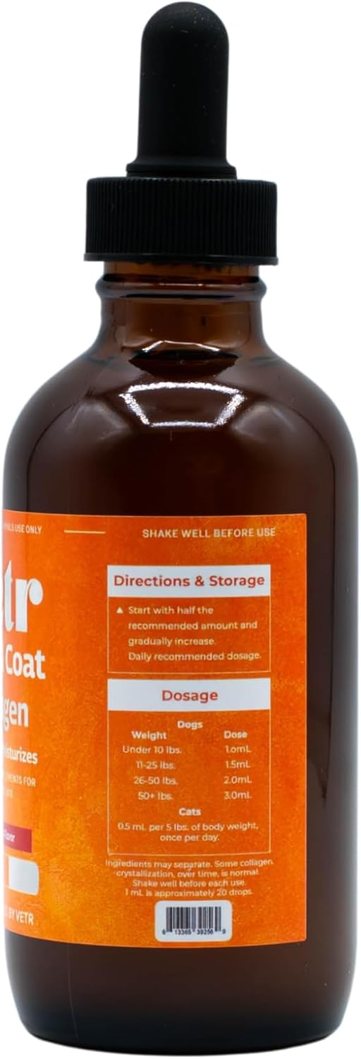 Vetr Skin & Coat Collagen for Dogs - Bacon Flavored Liquid Supplement - Supports Healthy Skin & Shiny Coat - 4 oz (120mL) - Vet-Formulated in USA
