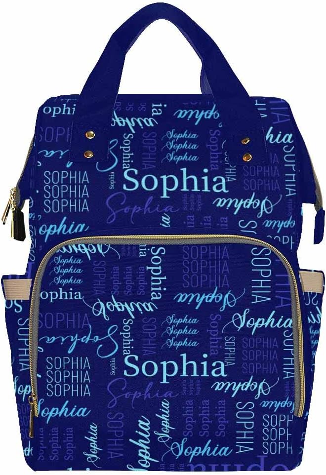 Artsadd Custom Monogram Diaper Bag with Thermal Pockets, Dark Blue Travel Backpack Customized Baby Bags with Name Personalized Gift for Women Family Friend