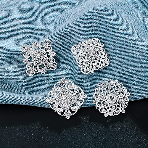 MEEDOZ Lot 12pcs Assorted Crystal Rhinestone Silver Tone Flower Brooch Pin Set for Women DIY Bridal Wedding Bouquet Kit (Silver) by MEEDOZ - Image 4
