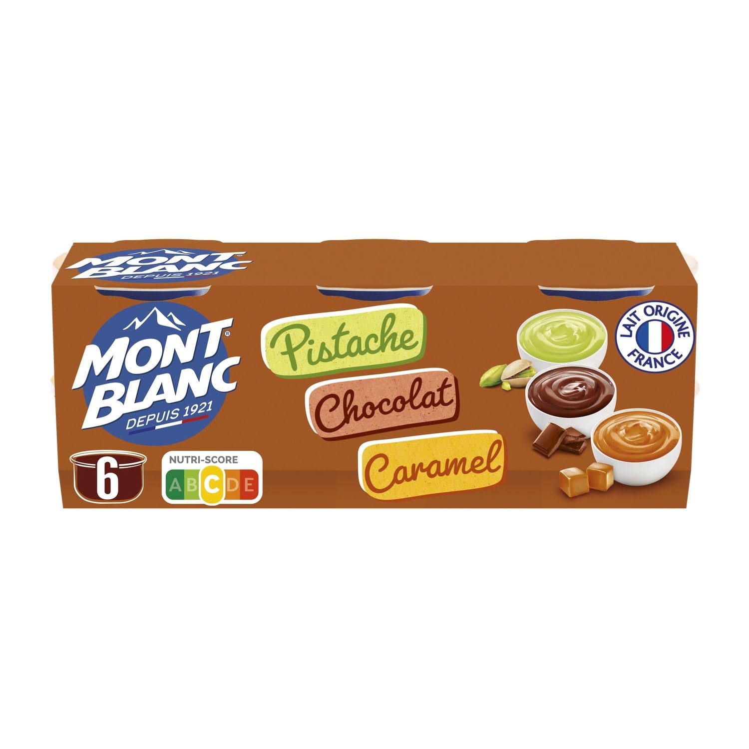 Crème Dessert Chocolat Caramel Pistache MONT BLANC - les 6 pots de 125g Lot De 3 - Par Lot