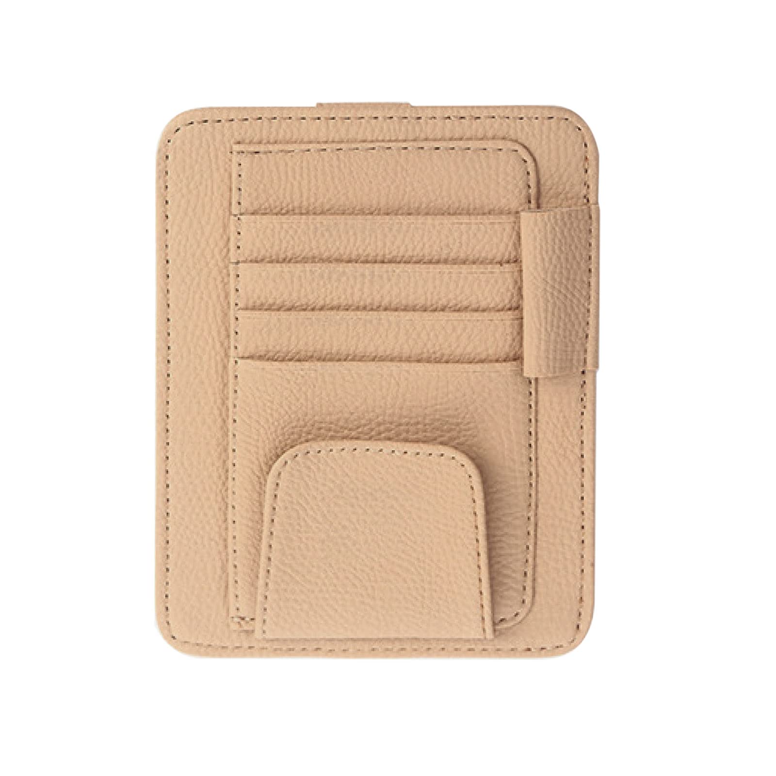 SUNTRADECar Sun Visor Storage Glasses Organizer,PU Leather Bills Wallet Holder Ticket Credit Card Clips (Beige)