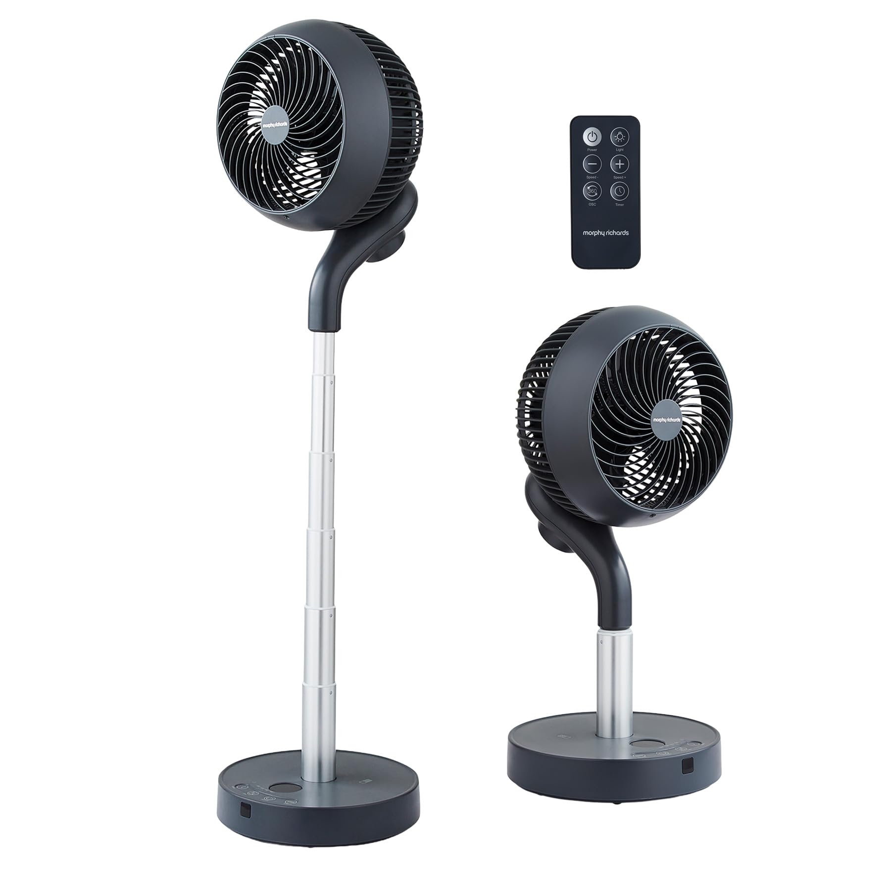 Morphy Richards Air Flex 8" Portable Air Circulator Fan, 360° Oscillation, Adjustable Height Desk & Stand Fan, Low Noise DC Motor, 8 Speeds, Mains & Cordless, Timer & Magnetic Remote, 821001