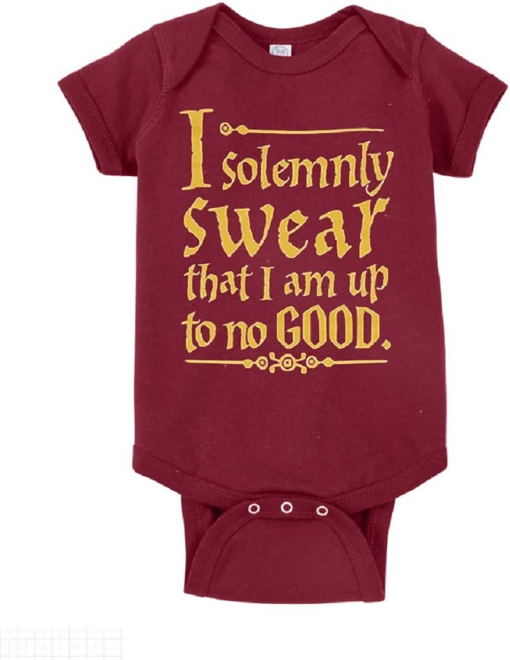JNABHarry Potter Unisex Baby I Solemnly Swear That I Am Up to No Good One Piece Bodysuit (6 Months, Maroon - S/S)
