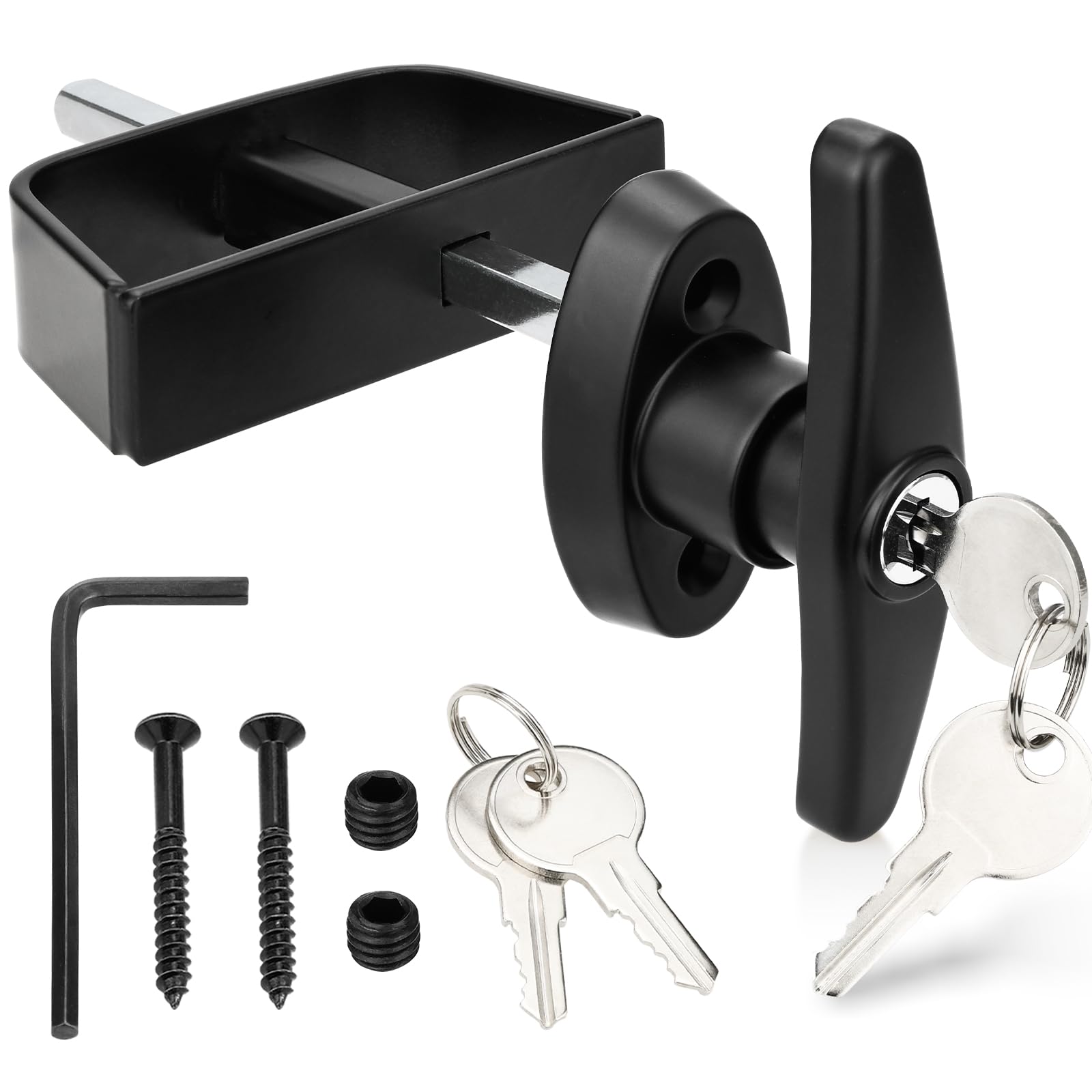 Gnellkoor Shed Door Lock Latch, 5-1/2 Inch Stem Shed Door T Handle Lock with 4 Keys Hardware Set for Storage Barn Camper RV Garage, Fits on 4-1/2" Max Thickness