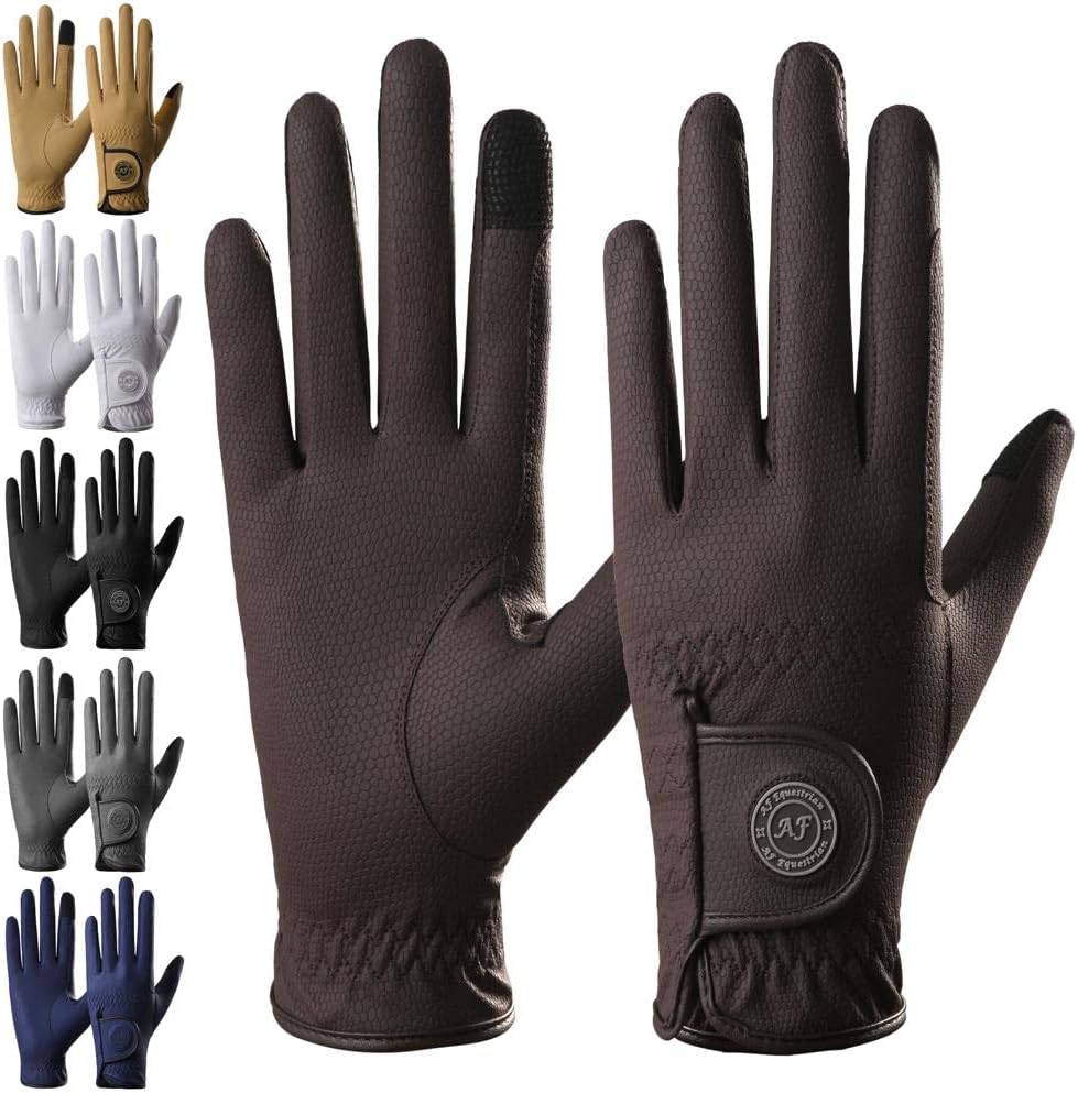 Ladies Horse Riding Gloves Equestrian Premium Synthetic Leather Sui Sereno Ladies Gloves Snake Skin Design (Brown, Medium)