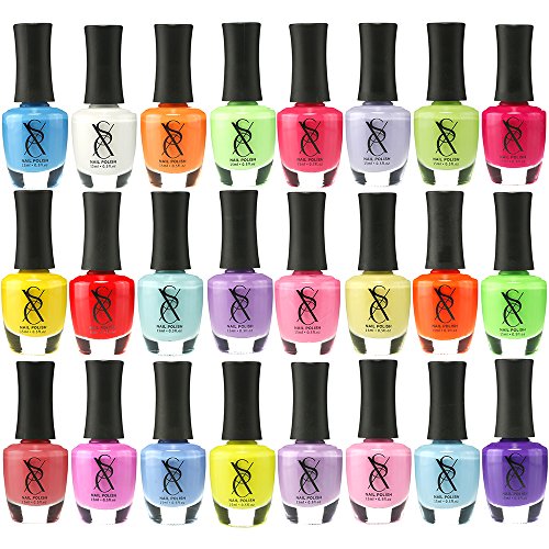 SXC Cosmetics Nail Polish Set, 24 Neon Pastel Colors 15ml/0.5oz Full Size Nail Lacquer Gift lot