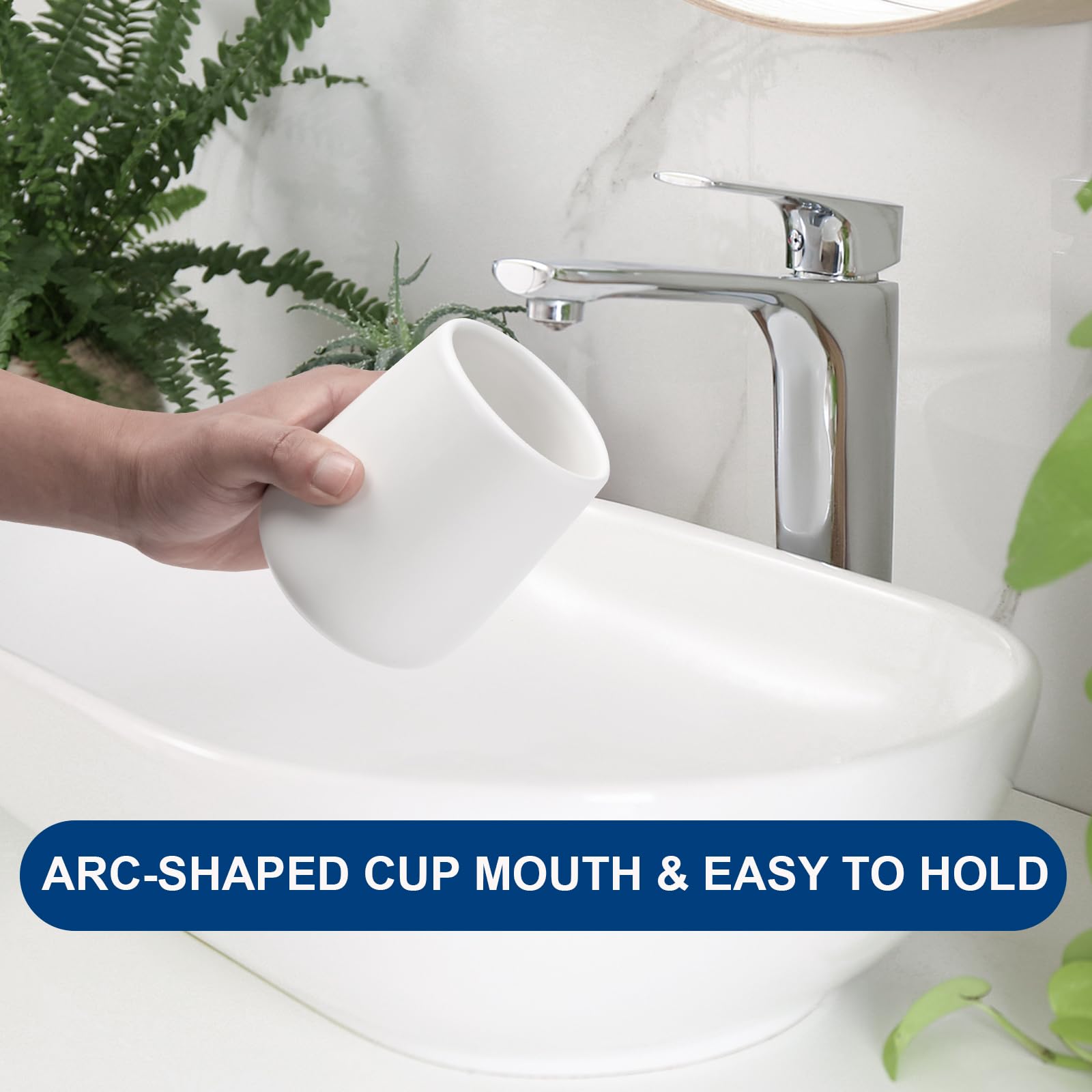 Vaso de cerámica para baño, 2 unidades, 15 onzas, reutilizable, irrompible, 450 ml, soporte para cepillo de dientes adecuado para tu baño (blanco)