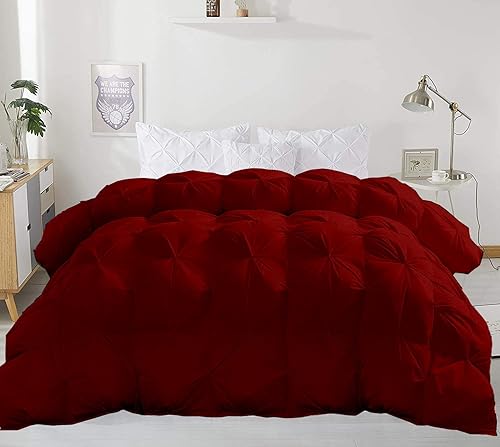Miniatura 3 de Edredón plisado color borgoña, tamaño King oriental de 118 x 110 pulgadas, relleno de edredón para todas las estaciones, 500 GSM, con pestañas en