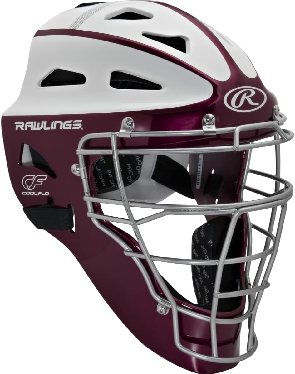 Rawlings Sporting Goods Adult Softball Protective Hockey Style Catcher's Helmet, Maroon/White : Sports & Outdoors