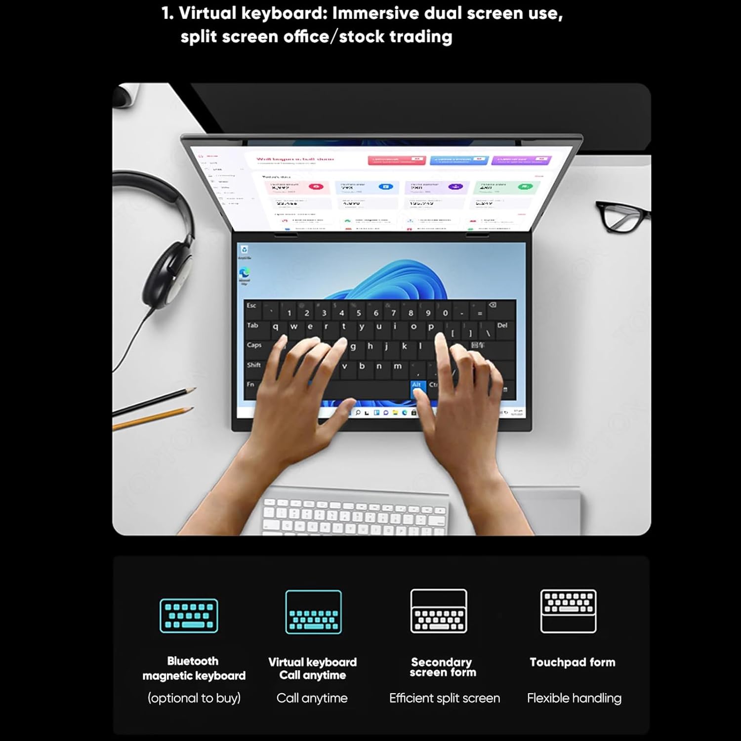CYMINILMDPC Dual Screen 360° YOGA Laptop,12th Gen N95,16GB DDR4 2TB SSD-With Stylus Pen,2 * 14 Inch 2.5K Touch IPS,Win 11 Tablet PC 2 in 1 Notebook,AC WiFi - Image 4