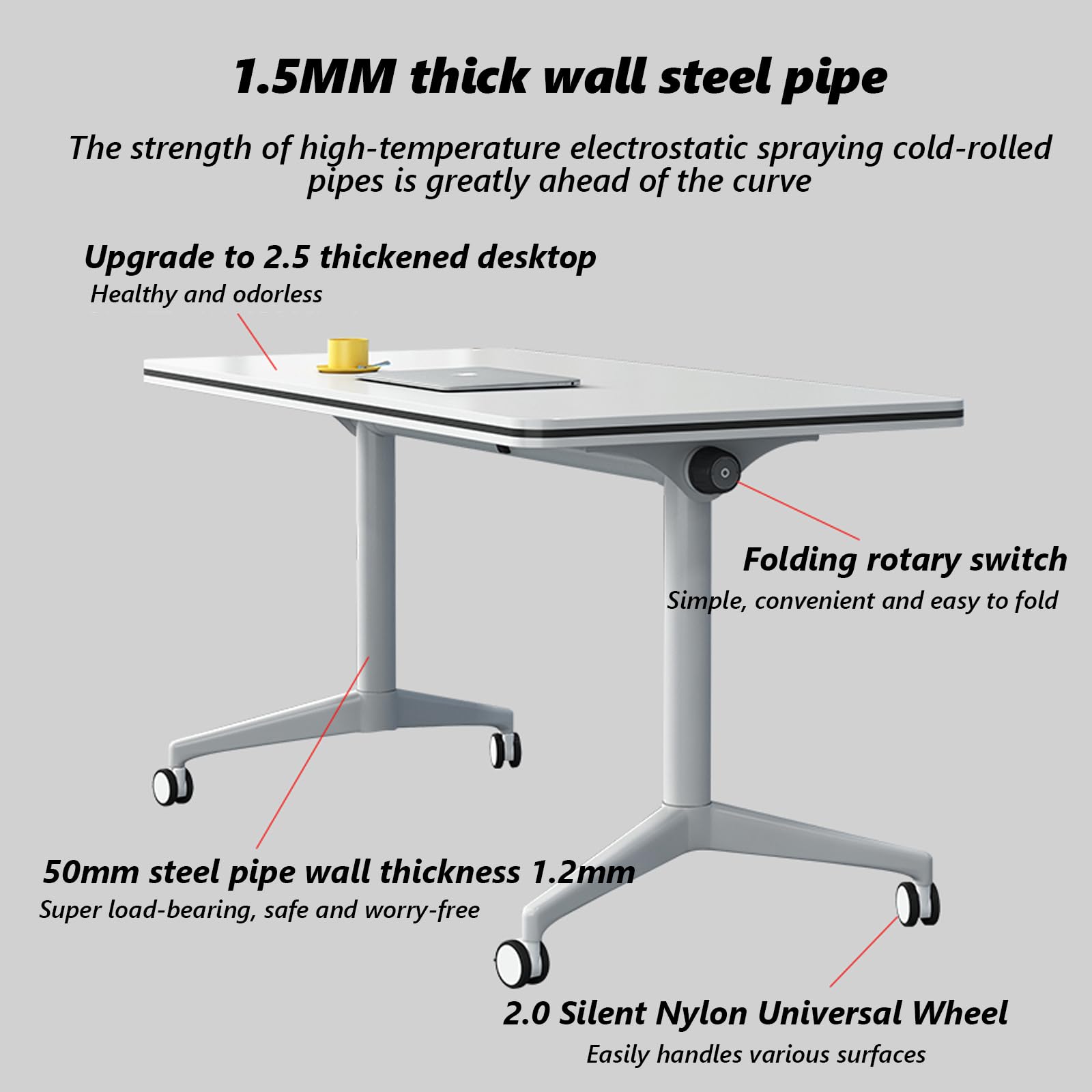 Table d'entraînement mobile pliable à rabat – Table de conférence à roulettes de 119,4 x 40,6 x 76,2 cm avec 4 roues verrouillables, idéale pour le bureau, les salles de réunion, les espaces de