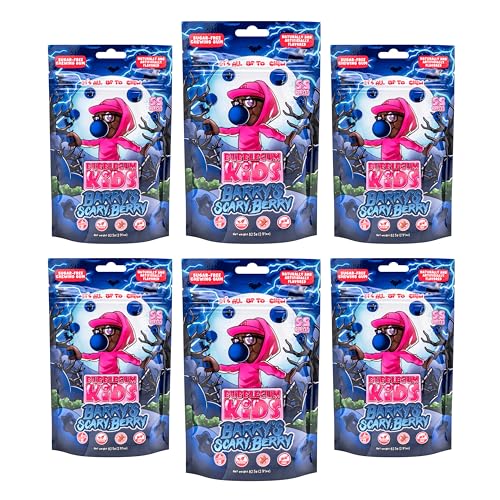 Image of Bubblegum Kids Barry's Scary Berry Sugar Free Gum | Blueberry Flavor Sugarless Gum with Xylitol | Vegan, Low Calorie Candy Alternative for Kids & Adults | Resealable Bag, 55 Pieces Per Pack, 6 Pack