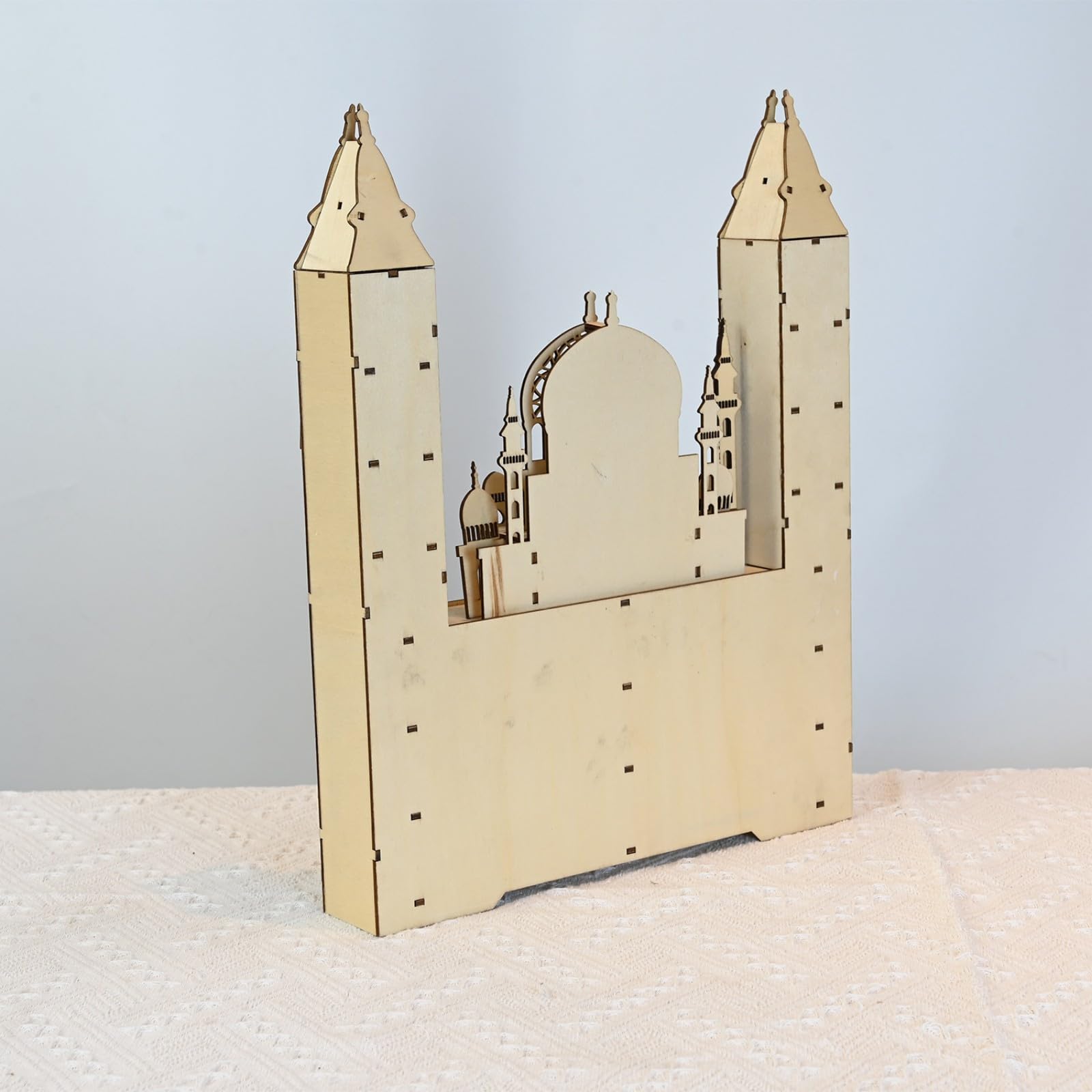Calendario per conto alla rovescia dei castelli del Ramadan, con luce a LED e 30 cassetti, decorazioni per l'avvento in legno per feste islamiche