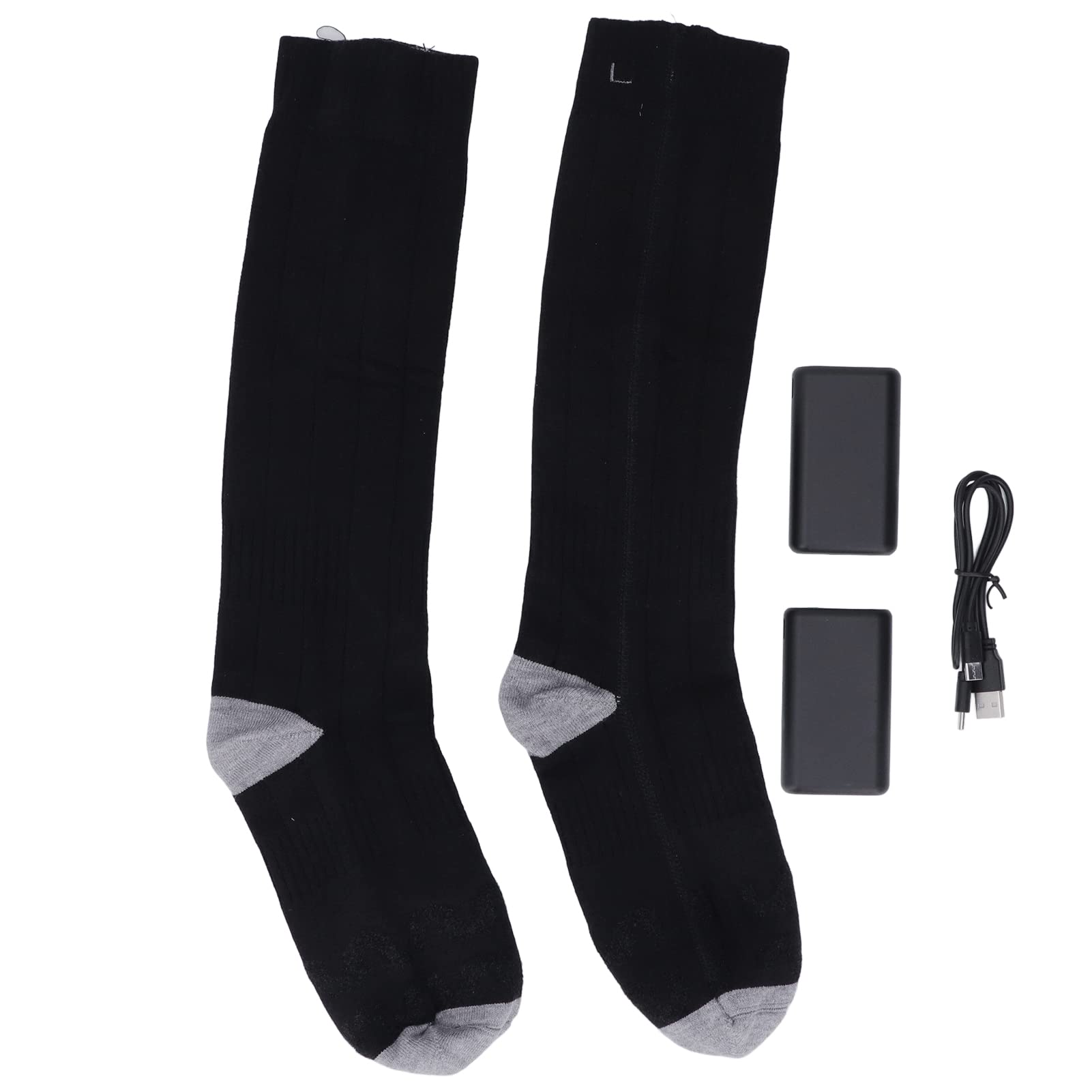 Calzini riscaldati ricaricabili Calzini elettrici caldi regolabili a 3 livelli di temperatura per uomo Donna Escursionismo Sci Cotone grigio nero PU Batteria 4000mAh