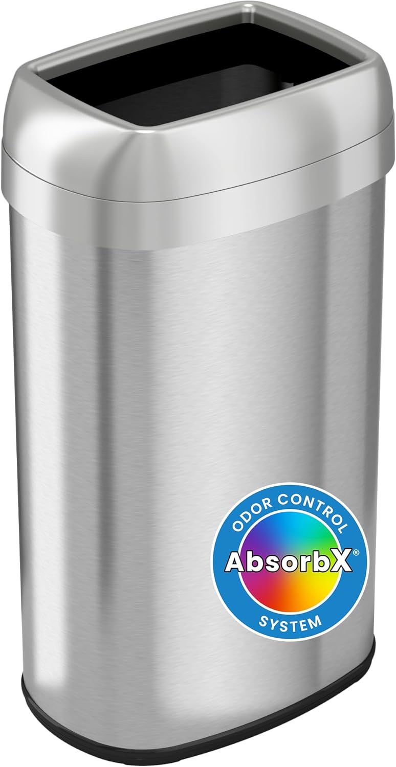 iTouchless 61L open-top trash can with dual odor filters