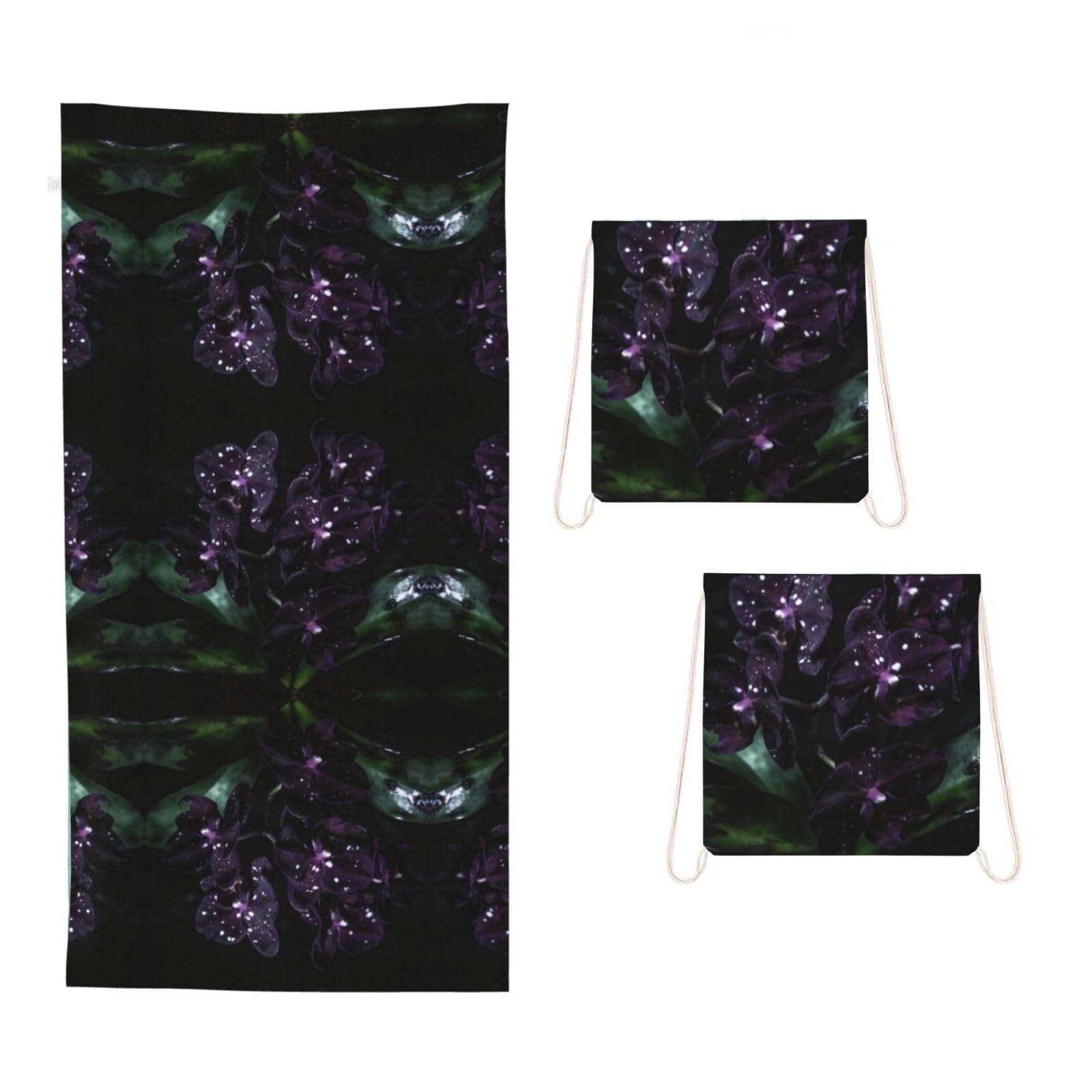 CNTDBU Dark Purple Orchid 2 in 1 Packable Towel Bag-Large Beach Towel with Stuff Sack, Super Absorbent Microfiber Travel Towel for Pool