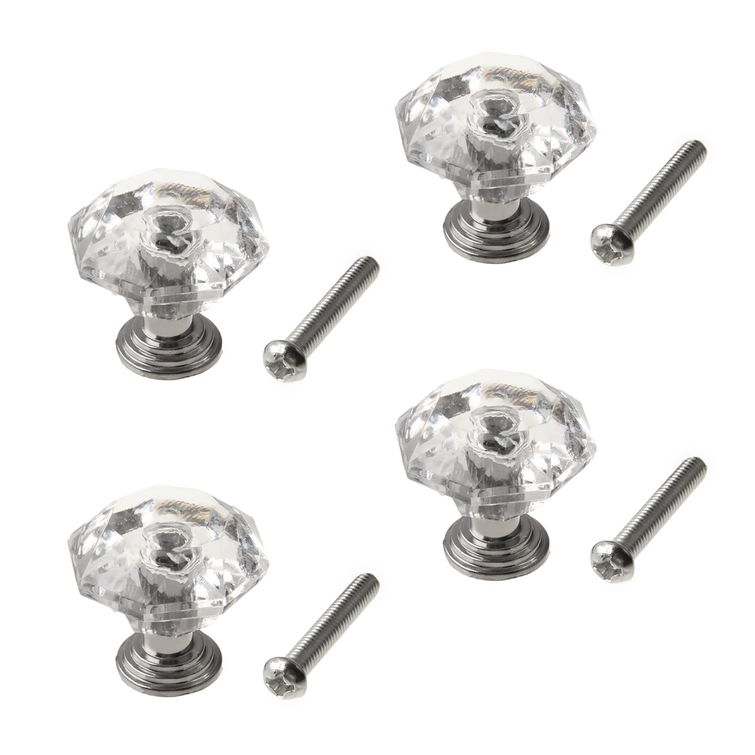 Mromax White Handle Plastic Acrylic Pull Handle Cabinet Knobs Cupboard Drawers Cabinet Dresser Bookcase Wardrobe Silver Base, 4Pcs