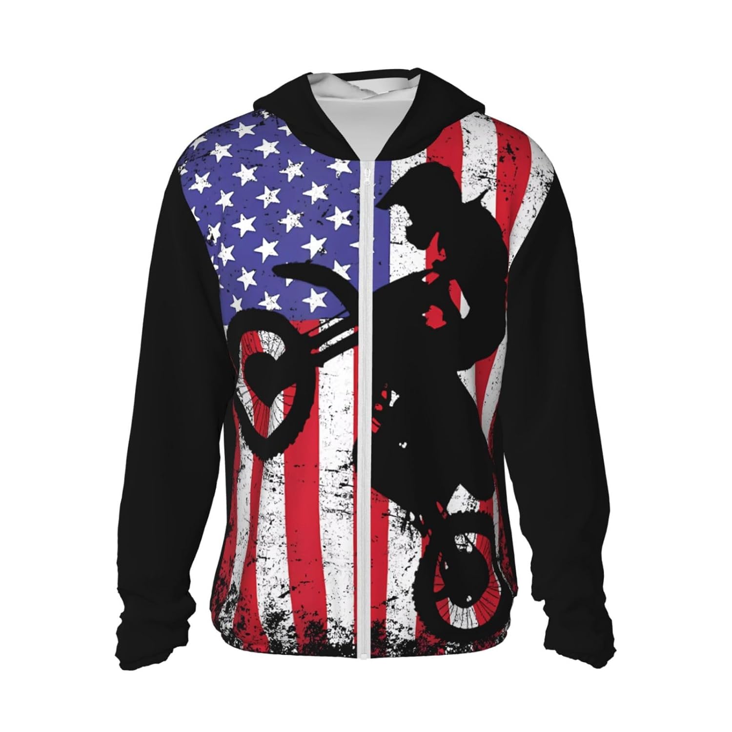 Vintage American Motorcycle Flag Dirt Bike Rider Motocross UPF 50 Sun Protection Hoodies Long Sleeve Sun Shirt Full
