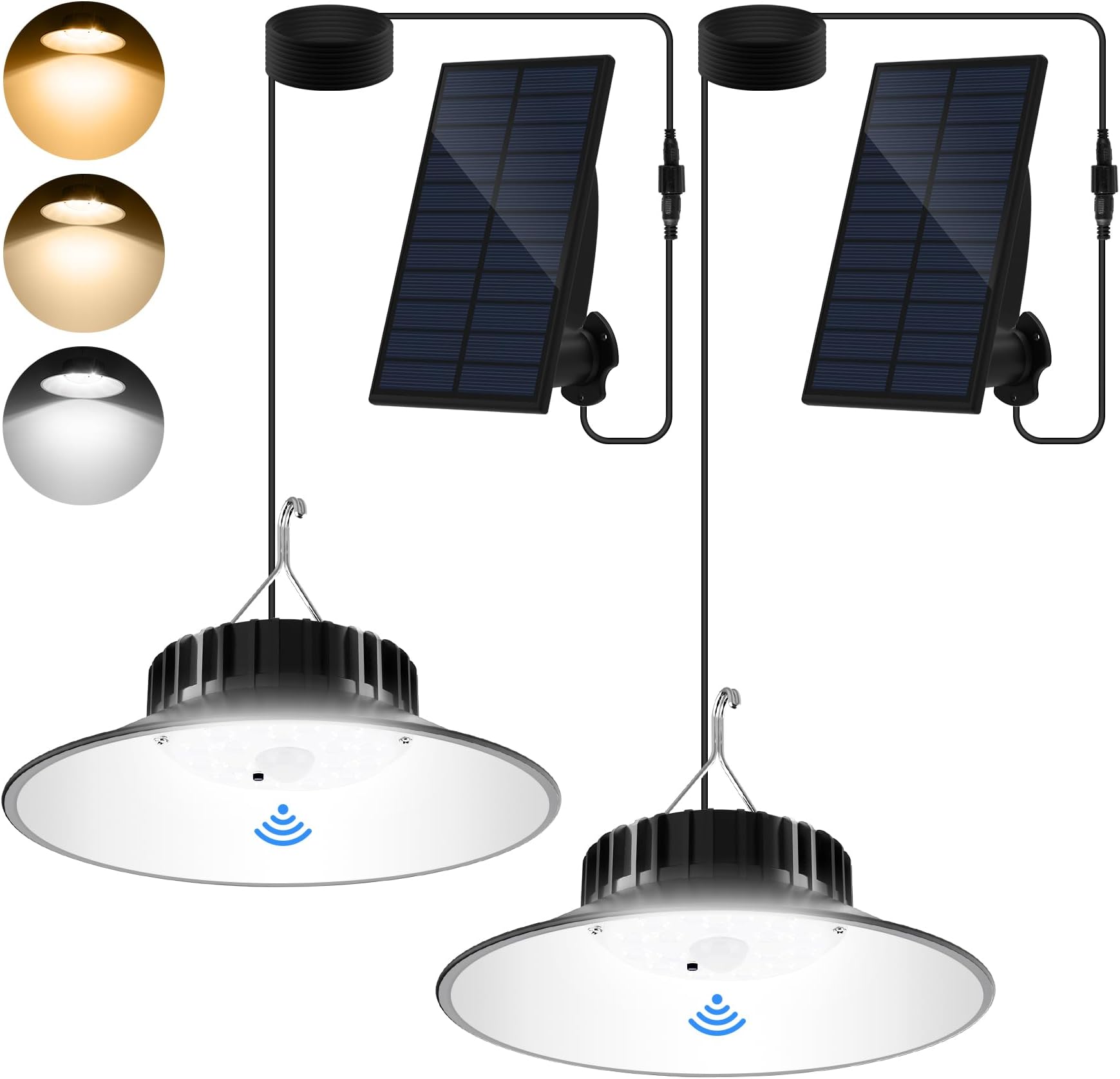T-SUNSolar Shed Light 2 Pack Motion Sensor Solar Lights Indoor Solar Pendant Light 3000K/4000K/6000K Solar Lights Outdoor Waterproof for Barn Gazebo Garage Patio Balcony