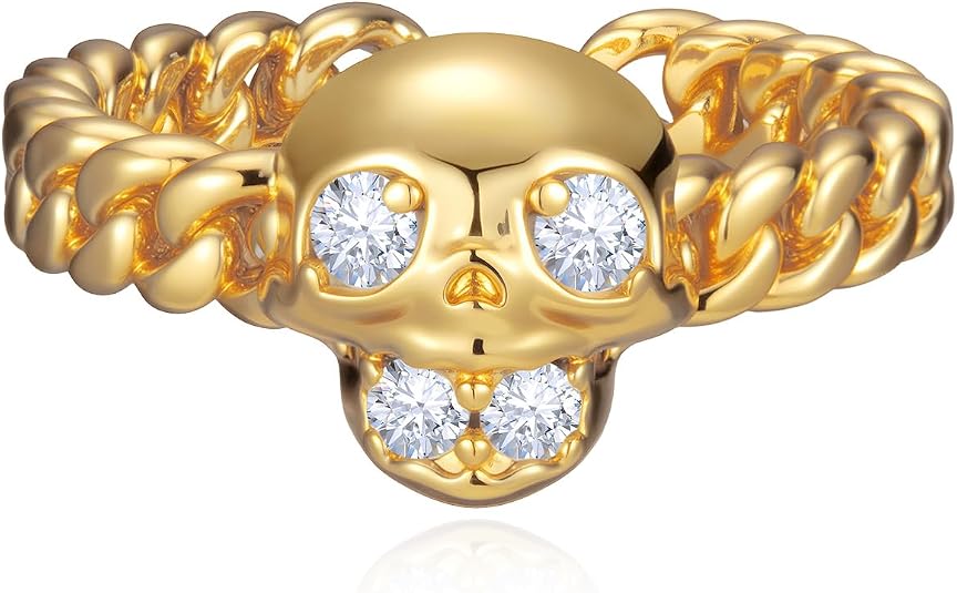 Cicy Bell Womens Skull Rings Cubic Zirconia Dainty Gothic Statement Party Skeleton Head Open Finger Ring Jewelry Halloween Gifts for Friends