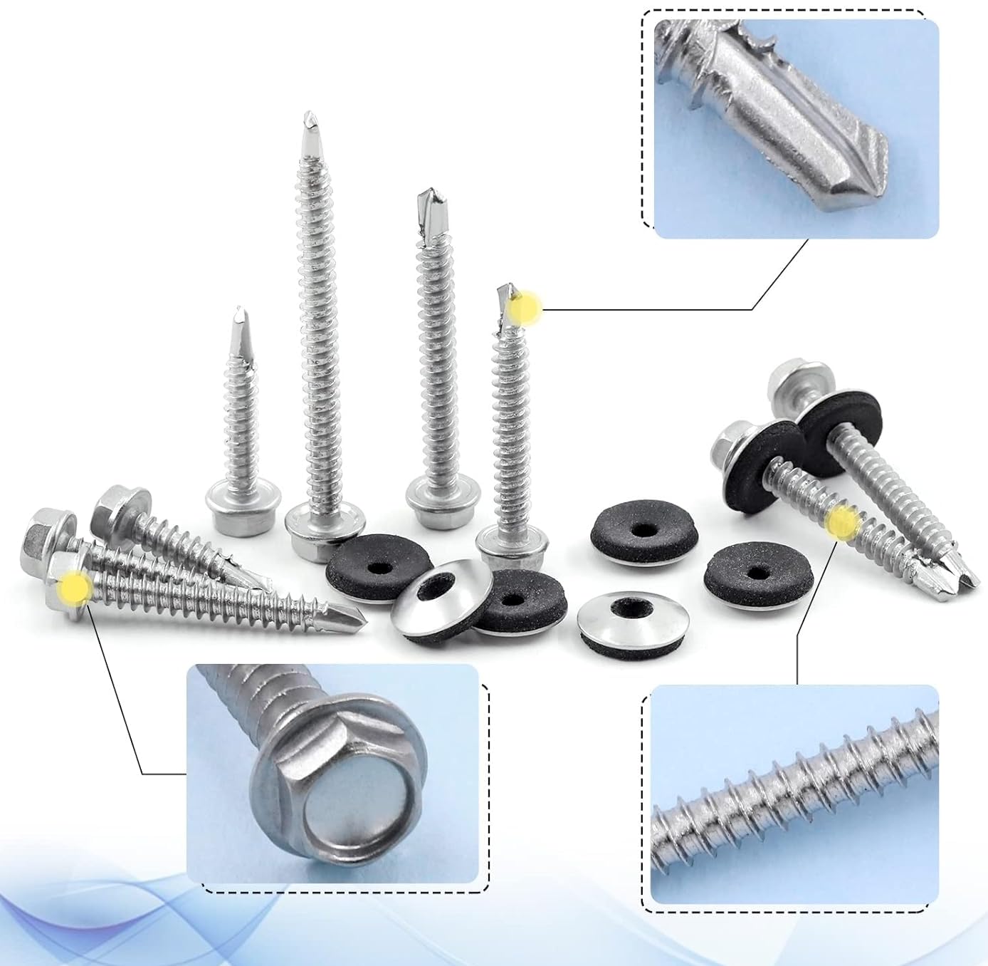 Self-Drilling Screw, Zinc Plated Finish, Hex Washer Head, External Hex Drive, Sealing, Includes Washer [Pack of 100] (10 X 20) - Image 2 thumbnail