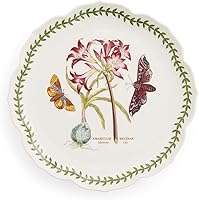 Portmeirion Botanic Garden Mexican Lily Lotus Dinner Plate 11.25" - Porcelain Botanical Dish with Butterflies, Microwave Oven Dishwasher Safe