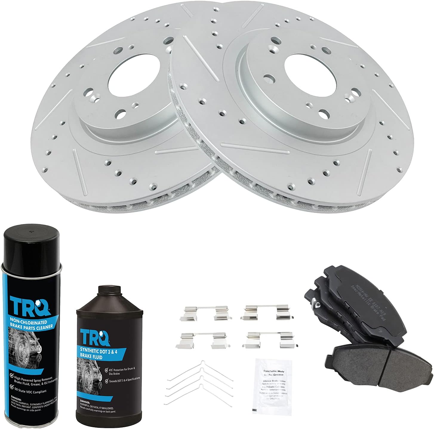TRQ Front Performance Brake Pad & Rotor Kit Brake Chemical Kit Brake Pads Brake Rotors Set Semi-Metallic Compatible with 2005-2006 Honda CR-V