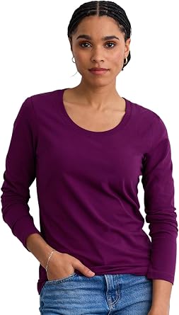 Fair Indigo Womens Organic Pima Cotton Long Sleeve Scoop Neck Tee