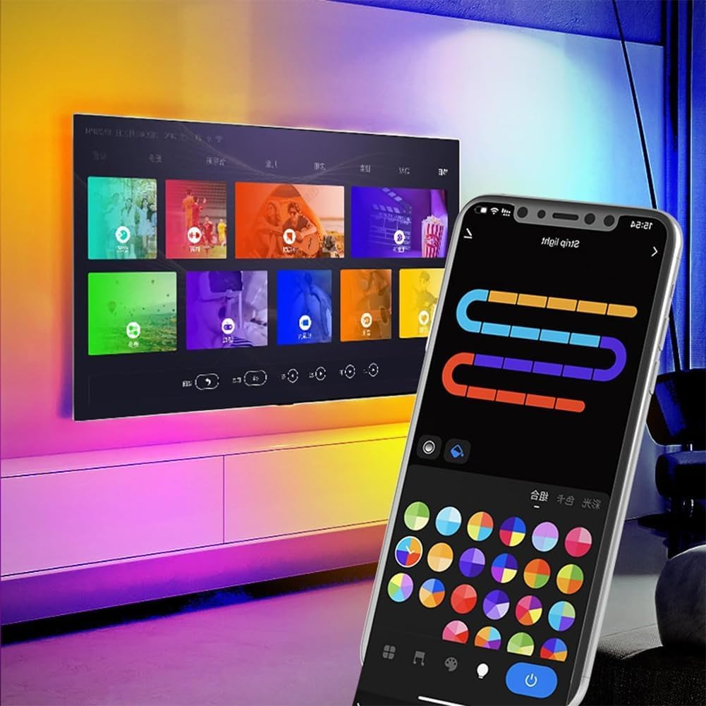 Striscia LED TV con luci RGB, Colori e Musica sincronizzati, retroilluminazione, Cambi di Luce LED controllati Tramite App, Striscia LED con Scatola di sincronizzazione, illuminazi