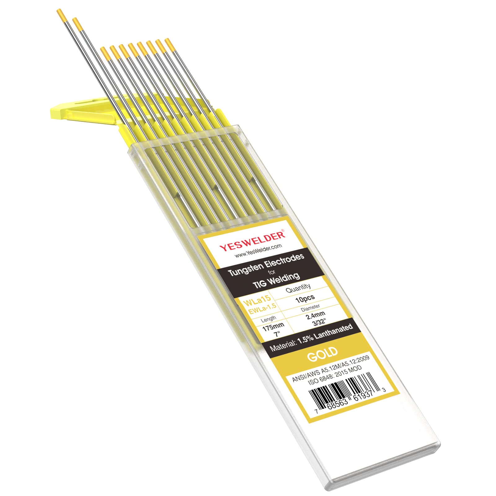 YESWELDER Electrodo de tungsteno para soldadura TIG 1,5% lantanado 3/32 x 7 pulgadas (oro, WL15/EWLa-1.5) 10 unidades