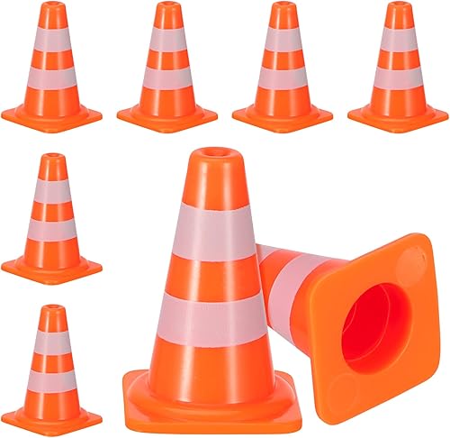 STOBOK 7 mini conos de tráfico para niños, juguetes de bloqueo de carretera naranja, juego educativo de señales de tráfico para escenas imaginativas