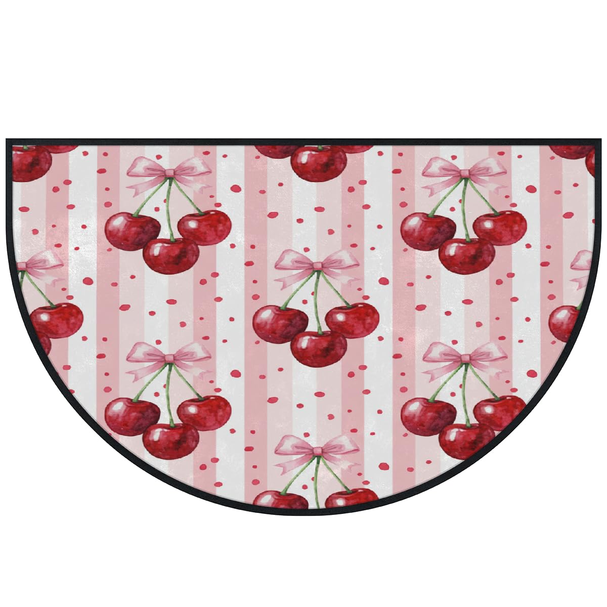 Große halbrunde Fußmatte – Kirschschleife, waschbar, rutschfest, halbrund, Eingangsbereich, niedlich, weich, halbrund, saugfähig, Teppich für Küche, Badezimmer, Schlafzimmer, 160 x 100 cm