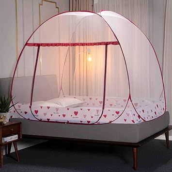 Mosquito Net Single Person Camping Tent Mosquito Net Freestanding Indoor Tent for Stylish Beds with Single Bottom Thick Bed Curtain Wire Frame 59.1 x 78.7 inches 150 x 200 cm, Red