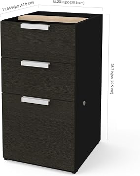 Bestar Add-On Pedestal with 3 Drawers, Grey & Black, Pro-Concept Plus, 16W