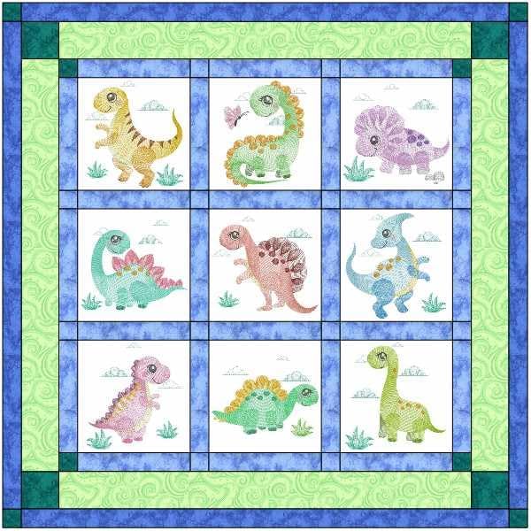 Material Maven Quilt Kit Dinosaur Roar Baby Boy or Child/Pre Cut Ready to Sew/Finished Embroidery