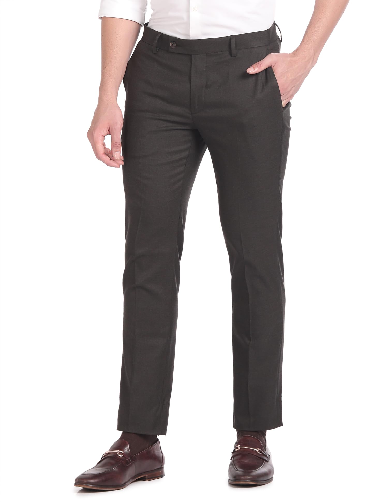 arrow Men's Heathered Regular Fit Polyester Formal Trouser-picture-23