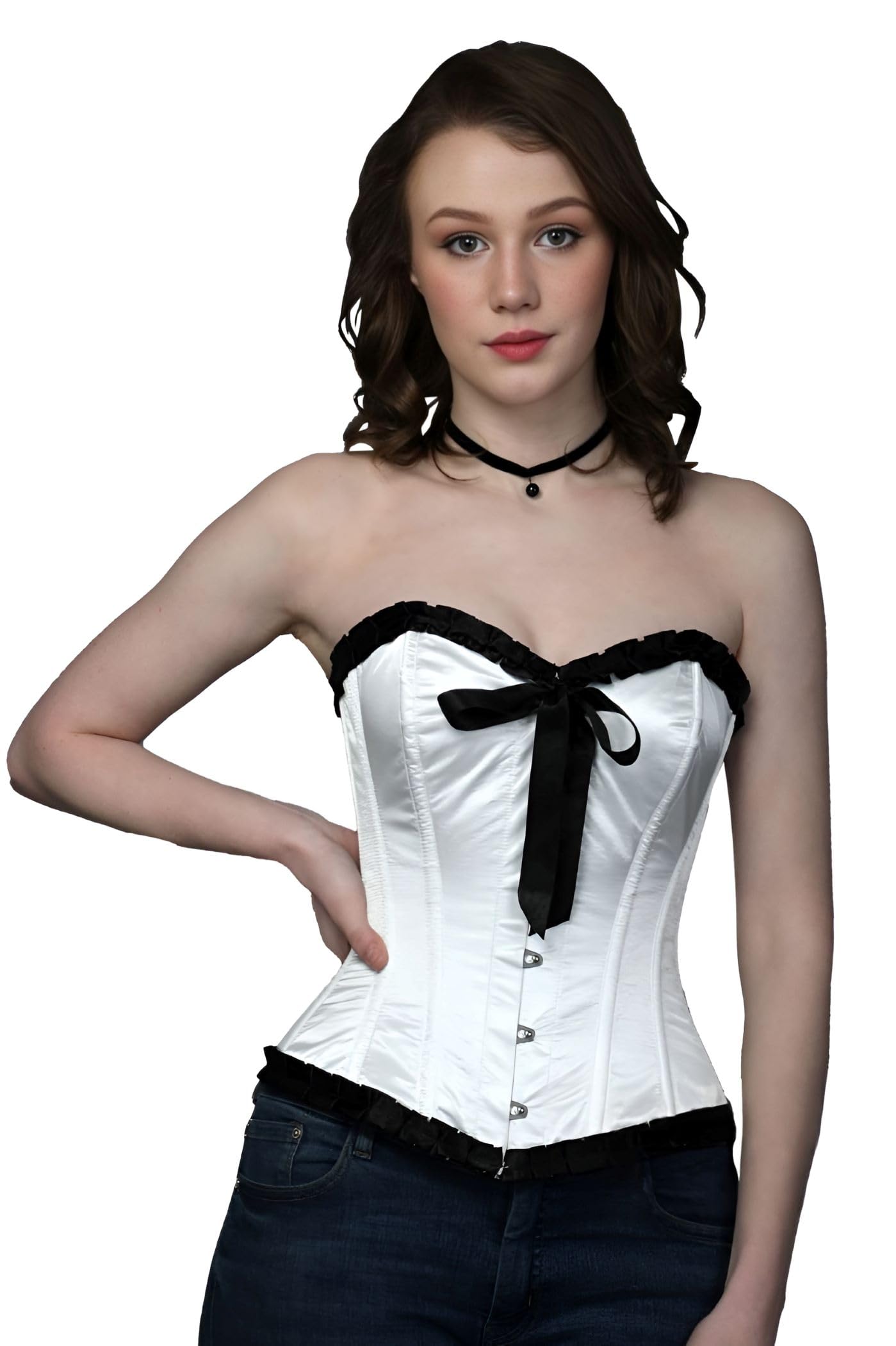 corset vogue Women’s Fashionable White Overbust Corset,Vintage Historical Style,Waist Trainer Corset Top,Taffeta Fabric,Lace-Up Back,Elegant Party Casual Wear Bustier-picture-26