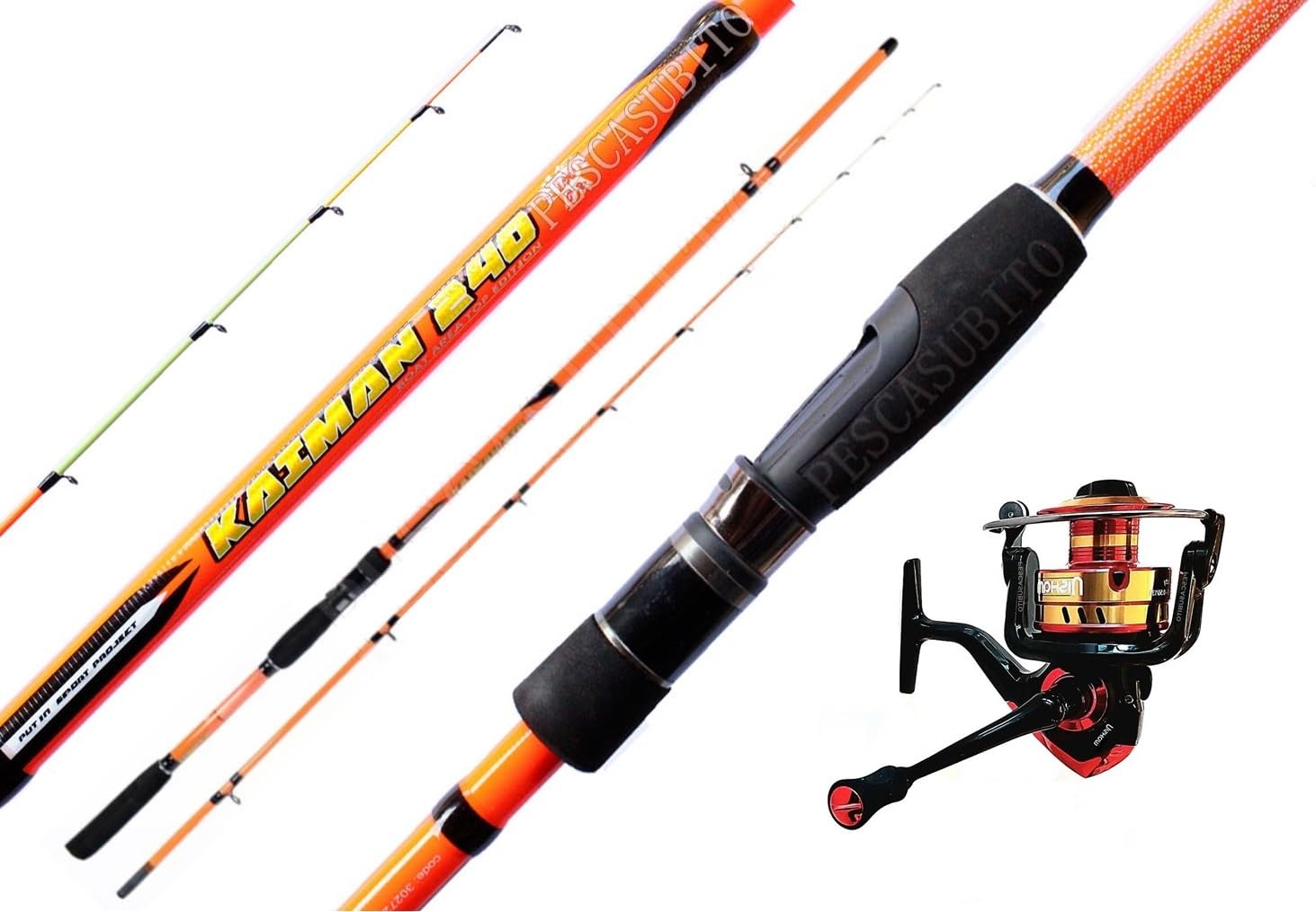 Pescasubito.com Combo Canna Kaiman 2.40Mt + Mulinello Teben da Pesca Calamari Seppie Seppia Eging