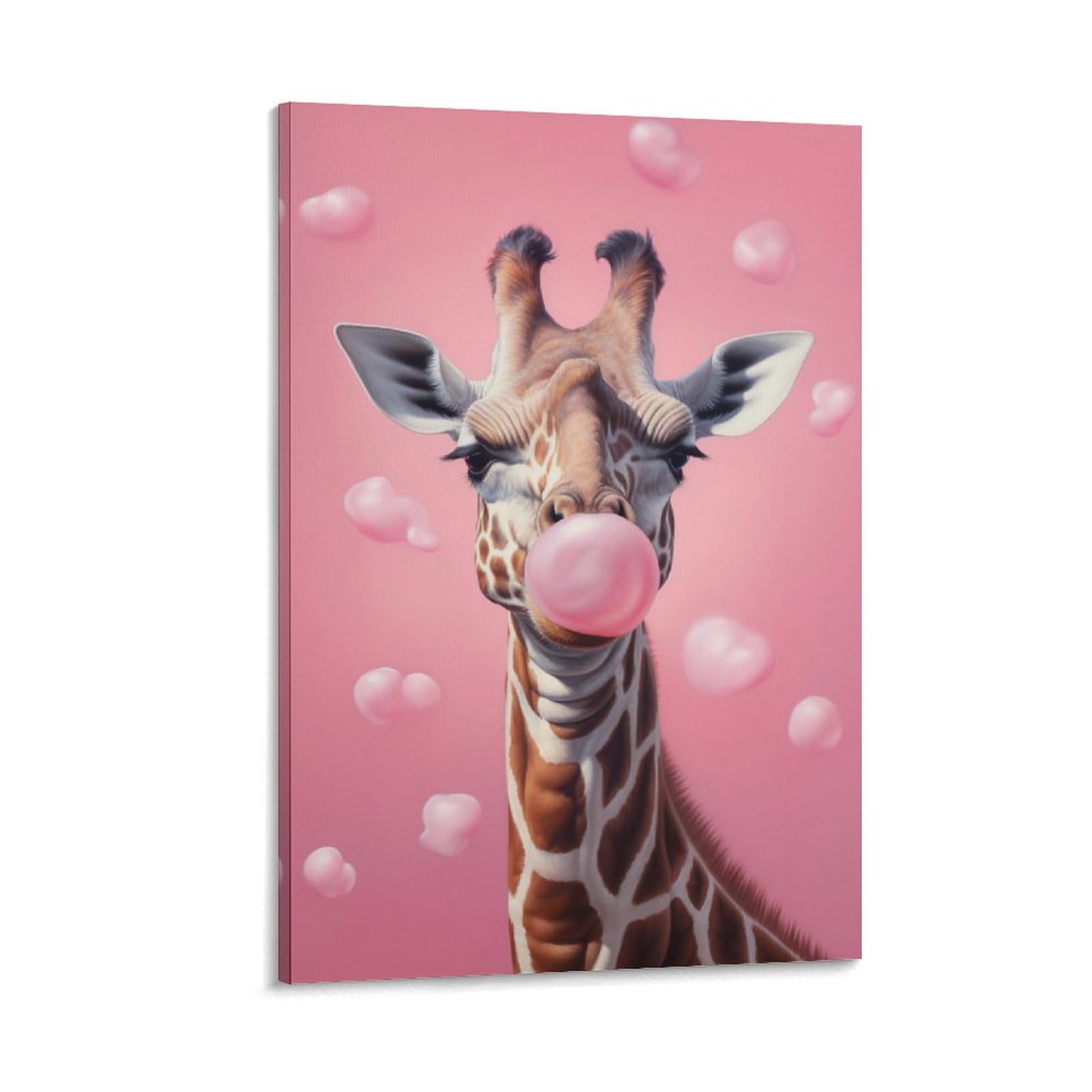 Foccar Frame-Style-1 Canvas Wall Art Curious Giraffe Wall Decorations For Living Room Gorgeous Pink Deer Hang Pictures Wall Artwork