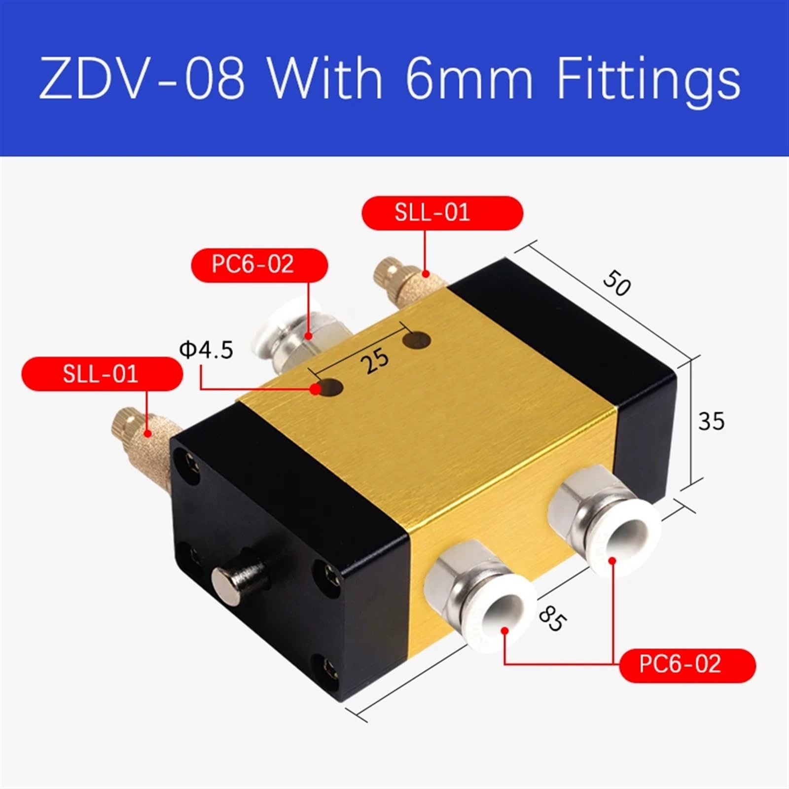 ZDV-08 przełącznik pneumatyczny do zaworu powietrza, przełącznik cylindryczny, automatyczny zawór zwrotny do regulacji prędkości (z złączką 6 mm)