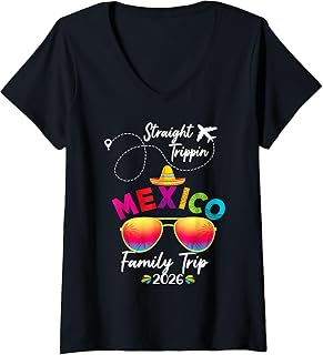 Womens Mexico Family Vacation Cancun 2026 Straight Trippin V-Neck T-Shirt