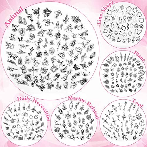 400 Pcs Silver Charms for Jewelry Making , Wholesale Bulk Lots Tiny Assorted Mixed Tibetan Silver Metal Pendants for DIY Necklace Bracelet Making and Crafting - Thumbnail 5