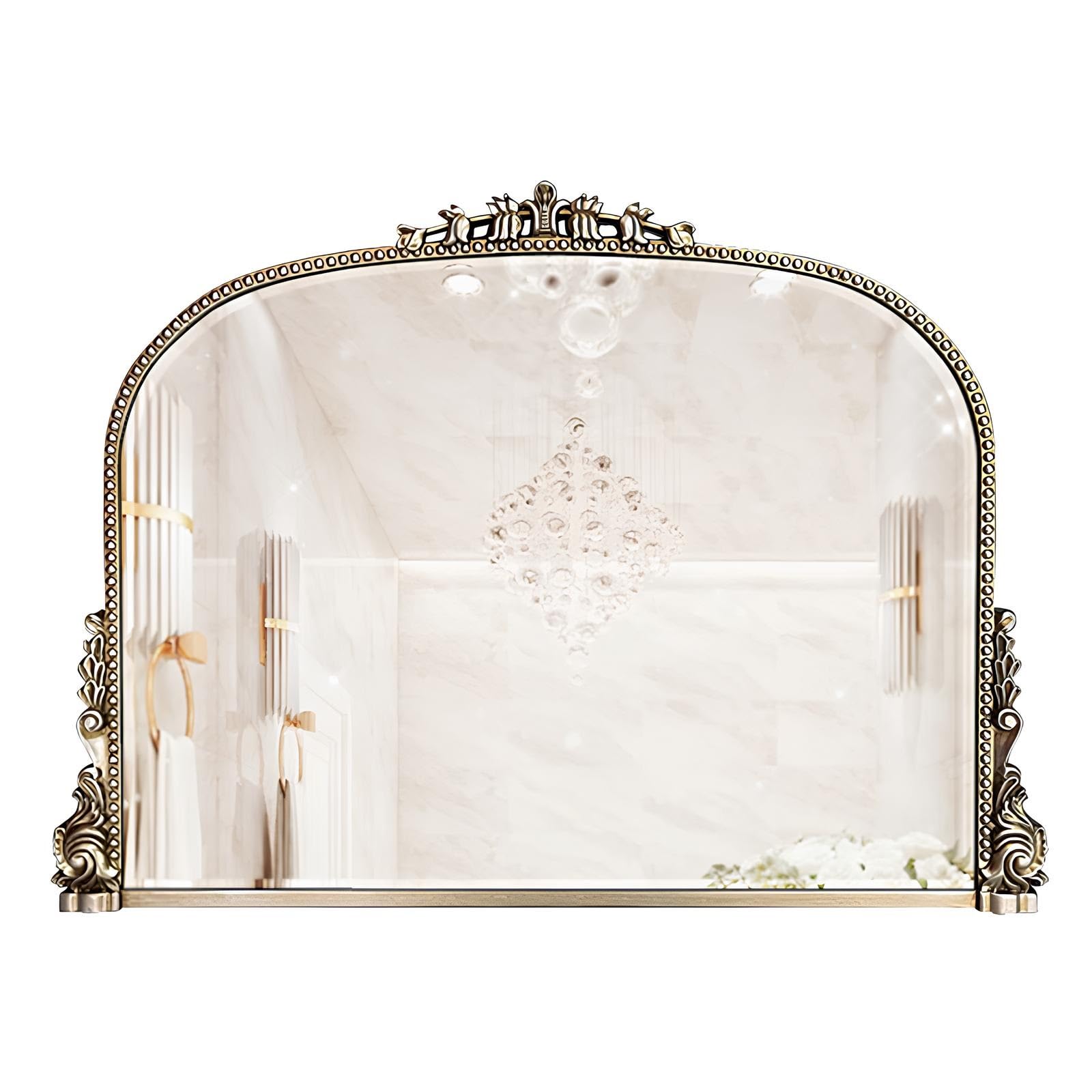 FGXHHS Baroque Vintage Vanity Makeup Mirror, Small Standing Mirrors, Arched Wall Mirror For Hallway, Living Room, Entryway, Fireplace(Silver)