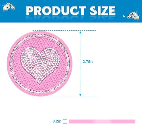 Miniatura 2 de AICEL Posavasos para automóvil con diseño de corazón, 2 unidades, universales, de 2.75 pulgadas, con diamantes de imitación brillantes, tapete