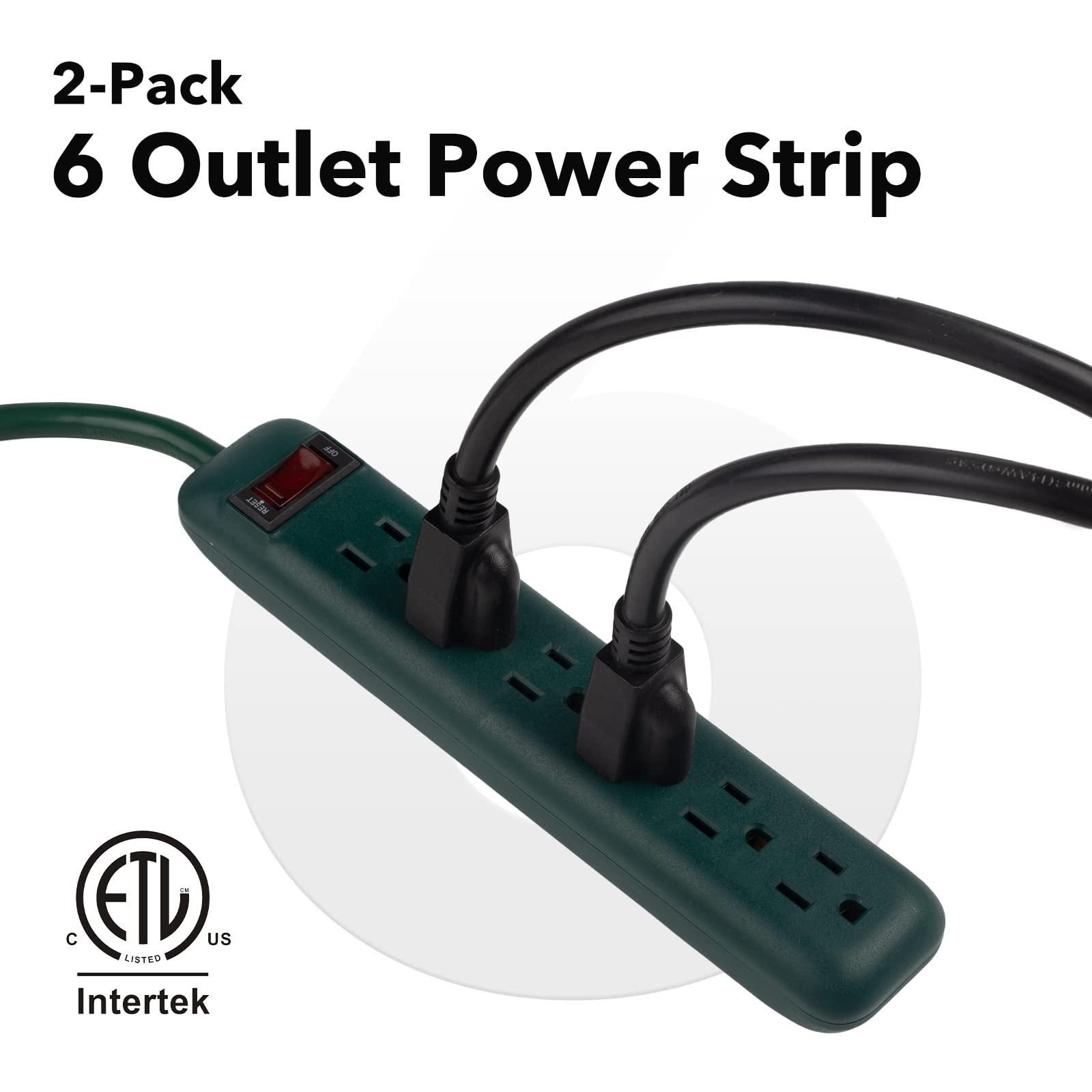 Clear Power 2 Stück 6-fach Steckdosenleiste mit 1m kurzem Kabel, gerade Stecker, Grün, 3-polige Steckdose, perfekt für Zuhause und Büro