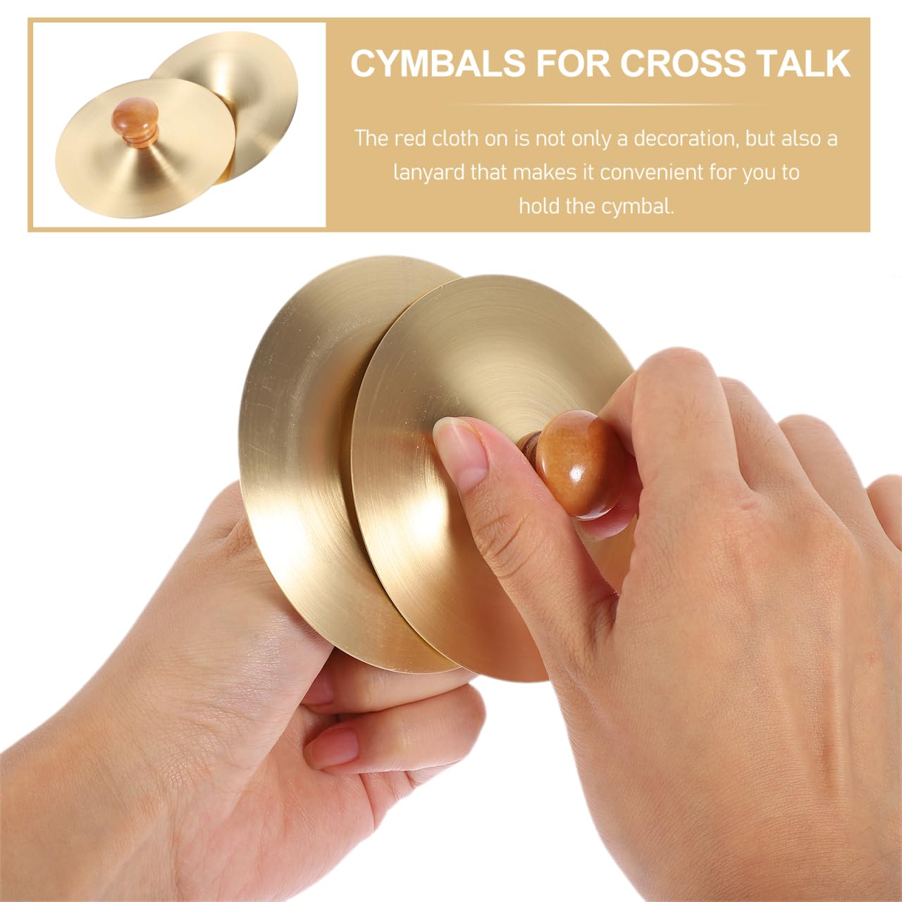 Vaguelly Finger Cymbals with Wooden Handles, 1 Pair Copper Band Cymbals, 9cm/3.5in Mini Marching Cymbals, Hand Cymbal Belly Dance, Orff Music Instrument for Child & Adult