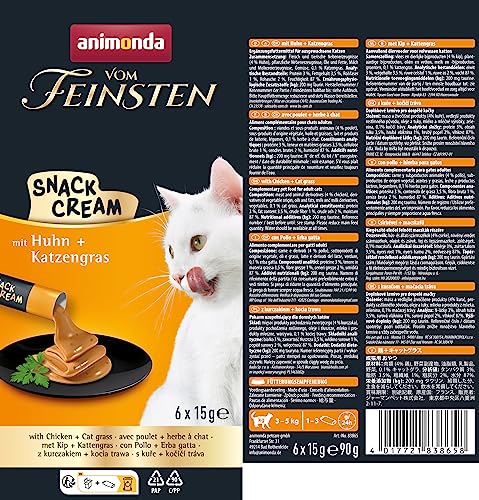 vom Feinsten Katzen Snack Cream (6 x 15g), Köstlicher Katzensnack mit zartem Huhn und nahrhaftem Katzengras in praktischen Frischebeuteln von animonda – Bild 3