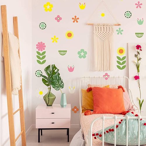 Miniatura 4 de Tempaper Calcomanías de pared retro florales para despegar y pegar, multicolor