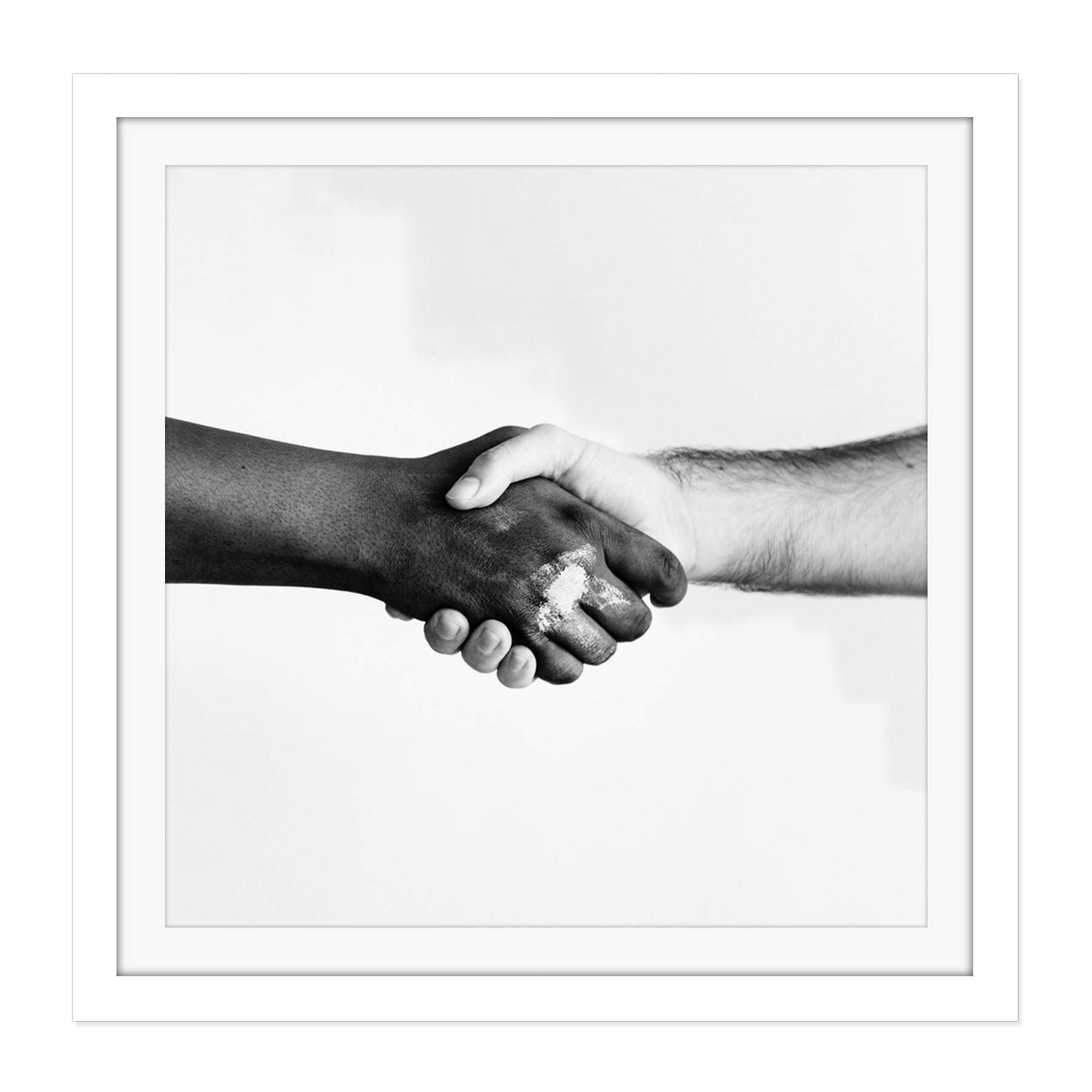 Artery8 Handshake Greeting Arms Black White Square Wooden Framed Wall Art Print Picture 16X16 Inch